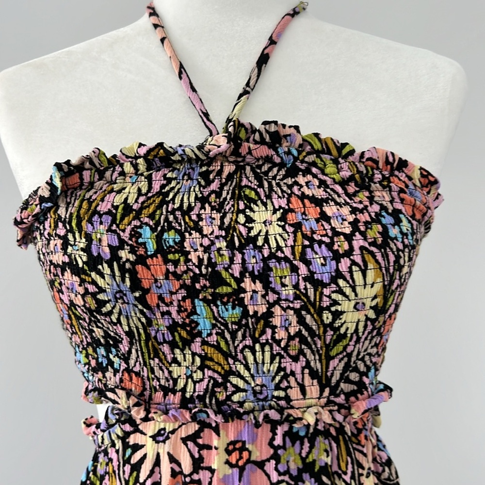 PROMESA flower bomb floral print smocked halter maxi dress black small - Picture 6 of 11